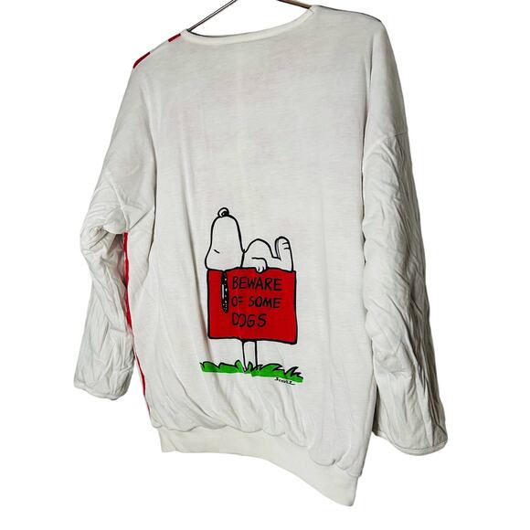 Vintage Red White Striped Double Sided Snoopy Reversible Sweatshirt Size Large - Picture 2 of 11